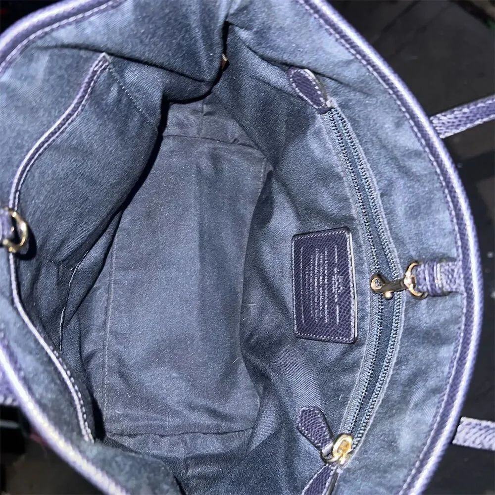 COACH Women's Mini City Tote Blue Crossgrain Leather w Gold Hardware AUTHENTIC - Picture 7 of 8